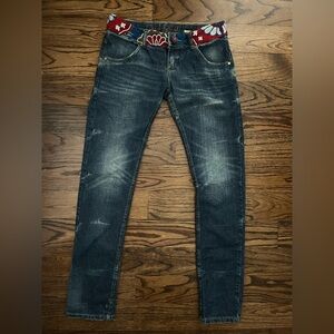 Desigual Brand Stylish Slim Fit Jeans with Embroidered Floral Waistband